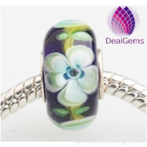 Europe and America black Flower Lampwork big hole glass beads